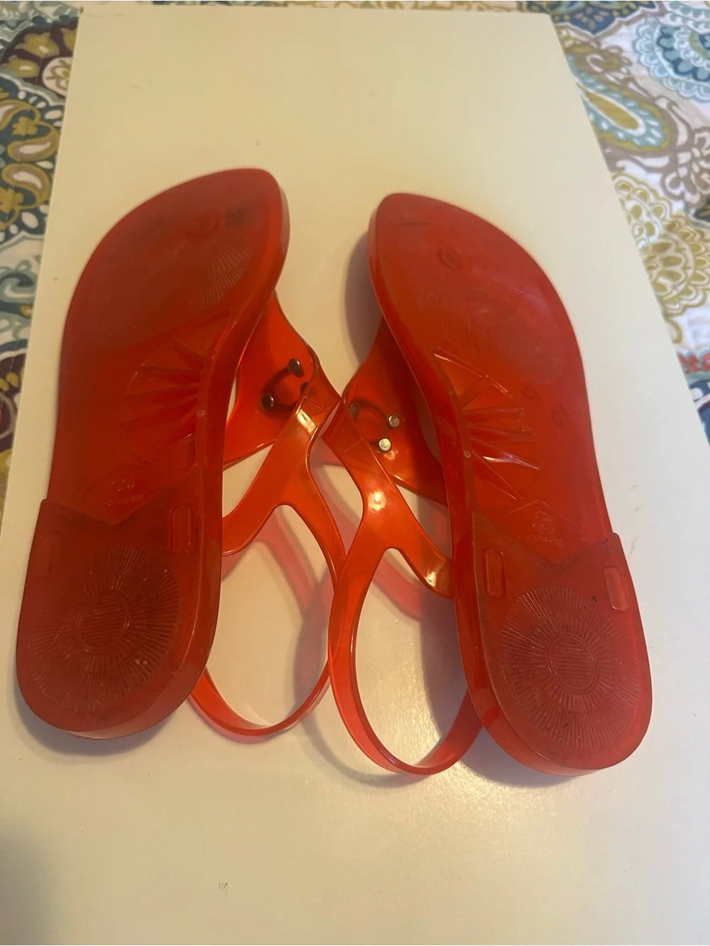 Coach Red Jelly Thong Sandals with Multi Color Signature C Footbed Sz 10